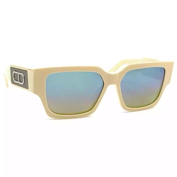 CD03- Christian Dior CD Logo Ivory Blue Mirrored Sunglasses - Picture 1 of 16